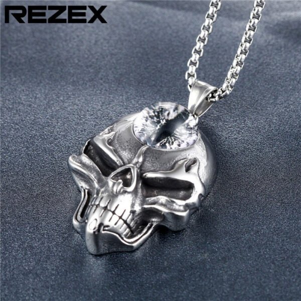 Viking Magic~New Arrival Personalized Skull Pendant with natural stone Stainless Steel Necklaces Gift For Man Punk Jewelry Necklace HE363