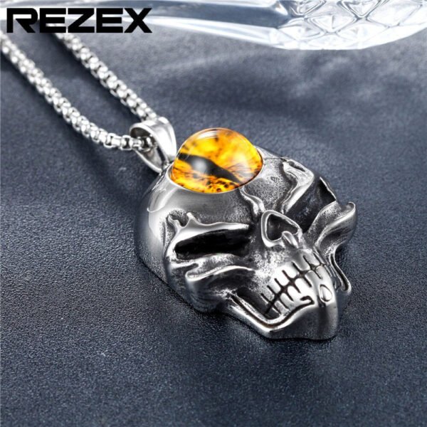 Viking Magic~New Arrival Personalized Skull Pendant with natural stone Stainless Steel Necklaces Gift For Man Punk Jewelry Necklace HE363