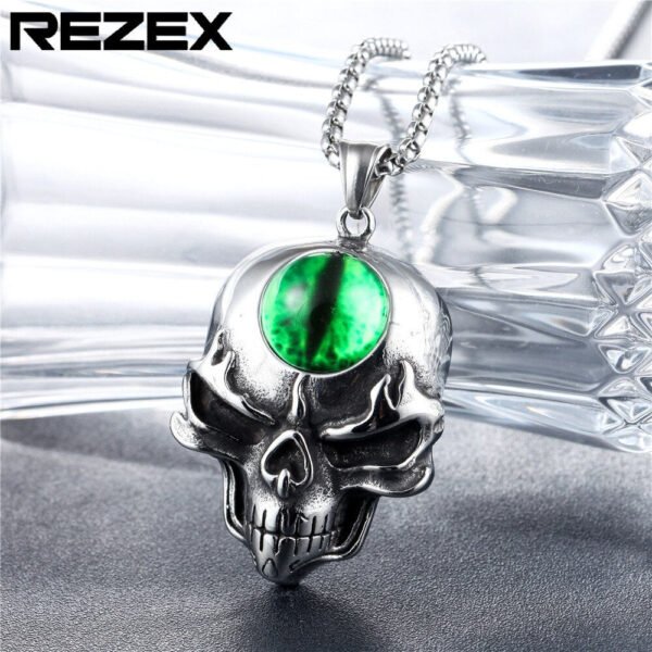 Viking Magic~New Arrival Personalized Skull Pendant with natural stone Stainless Steel Necklaces Gift For Man Punk Jewelry Necklace HE363