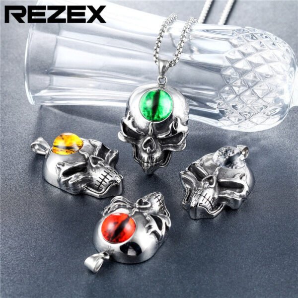 Viking Magic~New Arrival Personalized Skull Pendant with natural stone Stainless Steel Necklaces Gift For Man Punk Jewelry Necklace HE363