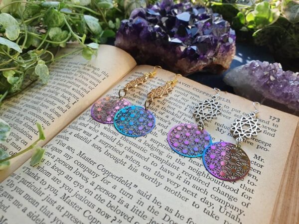 New Design~Iridescent Rainbow Sacred Geometry Rainbow Holographic Earrings