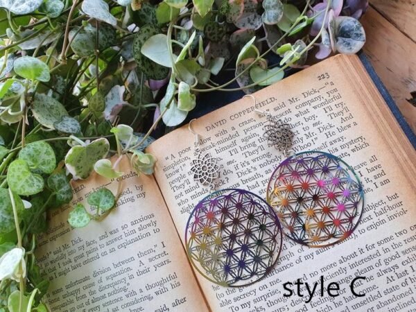 New Design~Iridescent Rainbow Sacred Geometry Rainbow Holographic Earrings