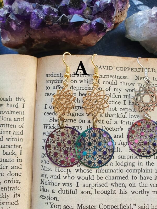 New Design~Iridescent Rainbow Sacred Geometry Rainbow Holographic Earrings