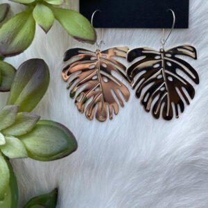 New Design! Monstera Palm Leaves Statement Hoop Earrings Boho Hippie