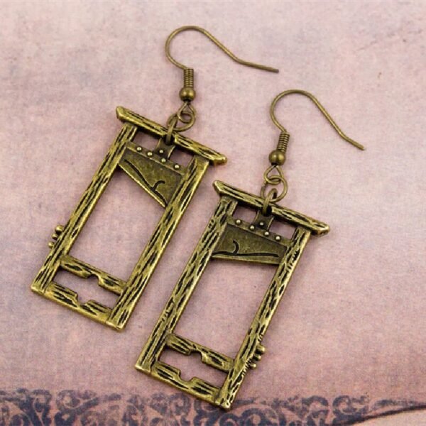 New Goth Black Bronze Silver Colour Guillotine Earrings History Macabre Statement Jewelry Grunge Medieval Dark Academia Novelty