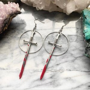 New-Goth-Blood-Sword-Hoop-Earrings-Ring-Sword-Classic-Eardrop-Big-Sword-Statement-Mystical-Halloween-Jewellery New Goth Blood Sword Hoop Earrings Ring Sword Classic Eardrop Big Sword