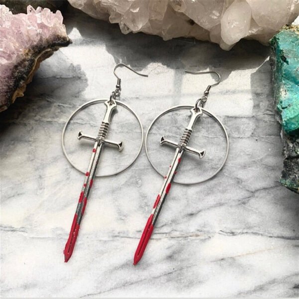 New Goth Blood Sword Hoop Earrings Ring Sword Classic Eardrop Big Sword