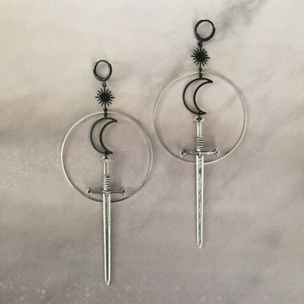 New Goth Blood Sword Hoop Earrings Ring Sword Classic Eardrop Big Sword