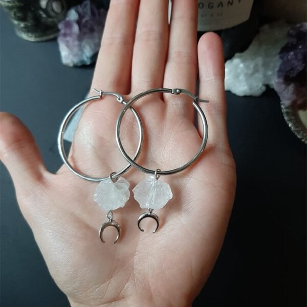 New Goth Quartz Hoops Minimal Earrings Boho Crystal Alternative Minimal Romantic Statement Jewelry Witchy Gift Stones Women Gift