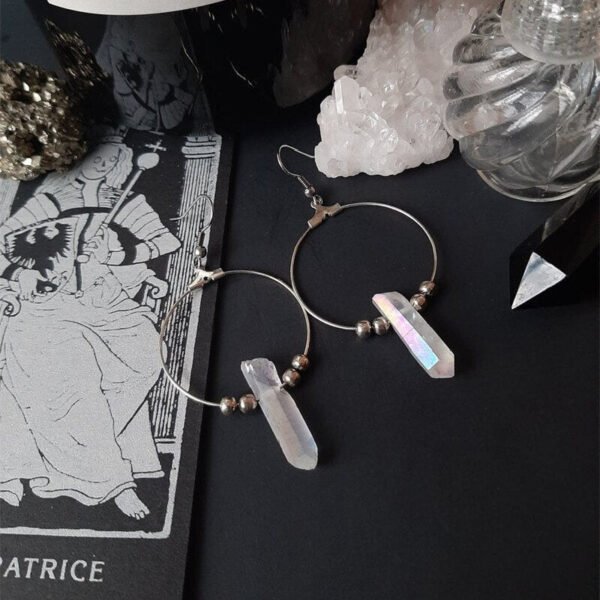 New Goth Quartz Hoops Minimal Earrings Boho Crystal Alternative Minimal Romantic Statement Jewelry Witchy Gift Stones Women Gift