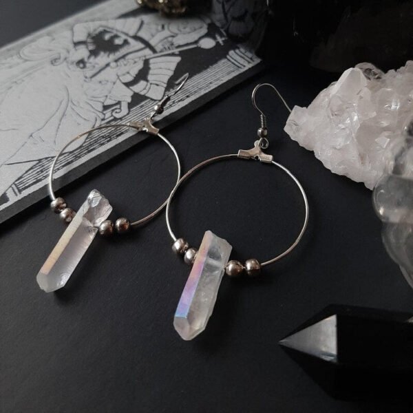 New Goth Quartz Hoops Minimal Earrings Boho Crystal Alternative Minimal Romantic Statement Jewelry Witchy Gift Stones Women Gift