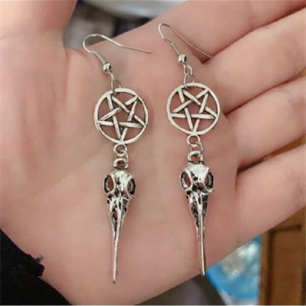 New Gothic Bird Skull Earrings Pentagram Crow Skull Halloween Punk Creative Women Fashion Delicacy Witch Jewelry Charm Gift 2021