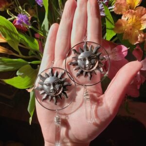 New-Handmade-Solar-Clear-Quartz-Earrings-Crystal-Point-Saturn-Earrings-Mystical-Earrings-celestial-Jewelry-Crystals-Healing New Handmade~Solar Clear Quartz Earrings,Crystal Point Saturn Earrings,Mystical Earrings,celestial Jewelry Crystals Healing