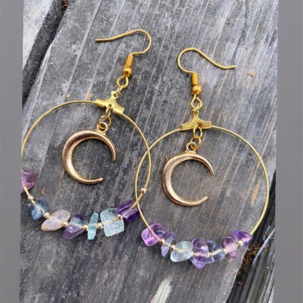 New Witch Bohemia Moon Rainbow Fluorite Hoop Earrings Dangle Jewelry Healing Halloween Statement Delicacy Jewelry Women Gift