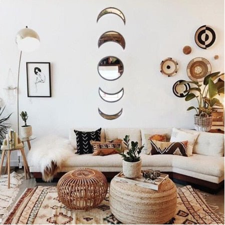 Nordic 3D Wooden Moon Cycle Hanging Mirror Wall Decoration Living Room Bedroom Entrance Lunar Eclipse Decorative Mirror  Wall Decor