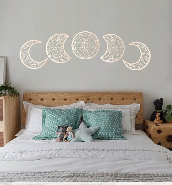 Nordic 3D Wooden Moon Cycle Hanging Mirror Wall Decoration Living Room Bedroom Entrance Lunar Eclipse Decorative Mirror  Wall Decor