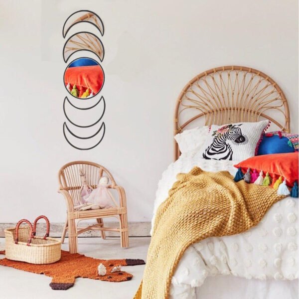 Nordic 3D Wooden Moon Cycle Hanging Mirror Wall Decoration Living Room Bedroom Entrance Lunar Eclipse Decorative Mirror  Wall Decor