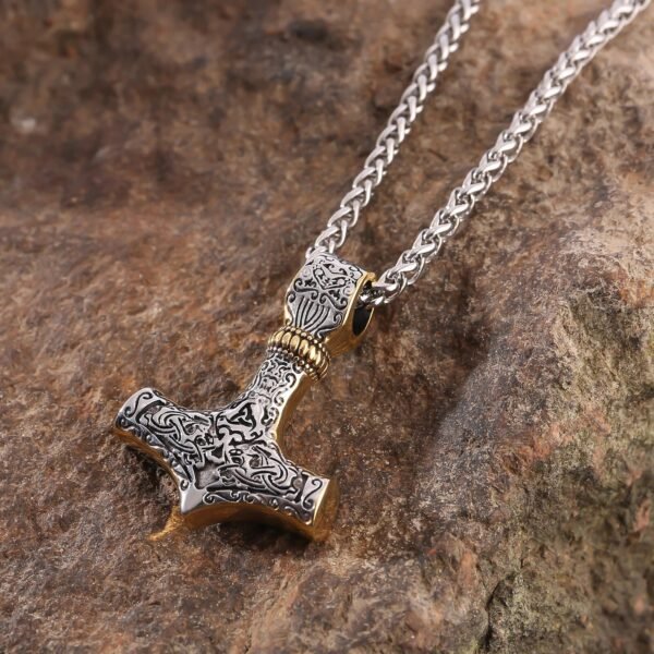 Nordic Design Norse God Thor Mjolnir Hammer Pendant Necklace Stainless Steel Viking Jewelry