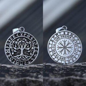 Norse  Stainless Steel Viking Runes Tree Of Life And Compass Pendant Necklace Choker  Party Gift For Teens