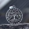 Norse  Stainless Steel Viking Runes Tree Of Life And Compass Pendant Necklace Choker  Party Gift For Teens
