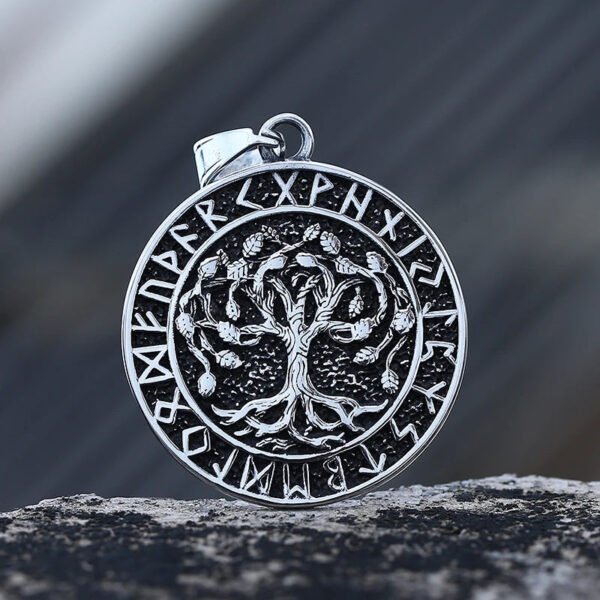 Norse  Stainless Steel Viking Runes Tree Of Life And Compass Pendant Necklace Choker  Party Gift For Teens