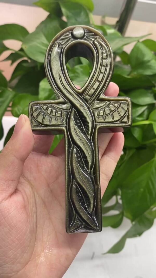 Golden Obsidian anka cross crystal gemstone egyptian key of life ankh