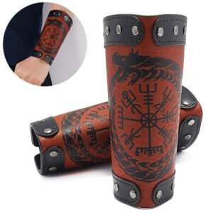 Nordic Viking Compass Punk Wolf Head Leather Bracelet