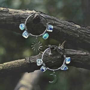 Opaline Sun & Moon Hoops,stainless Steel,Celestial Earrings, Earrings for Women, Handmade Jewelry,Gift for Her