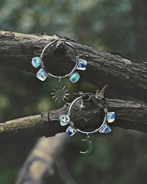 Opaline Sun & Moon Hoops,stainless Steel,Celestial Earrings, Earrings for Women, Handmade Jewelry,Gift for Her