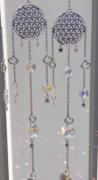 Original Handmade Dream Weaver Sun Catcher - Silver Plated Celestial Star Moon Clouddala Rainbow Light Catcher