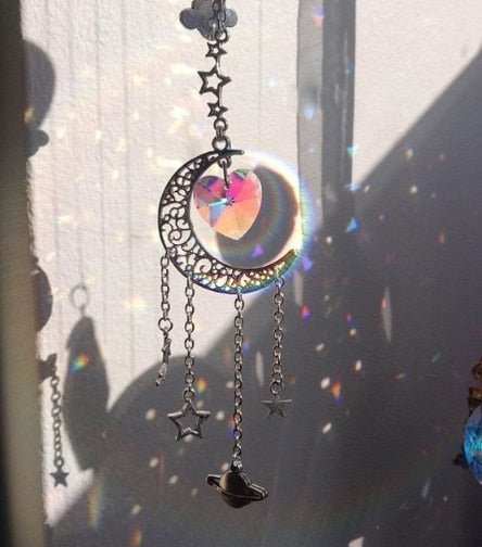 Original Handmade Moon Crystal Rainbow Maker Sun Catcher With Stars Clouds and Saturn SunCatcher - Rainbow maker