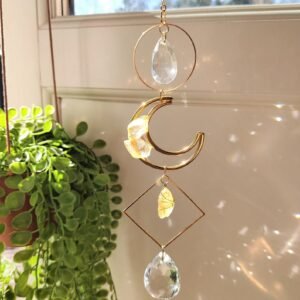 Original Handmade Small moon with Citrine Sun Catcher -Gold Plated