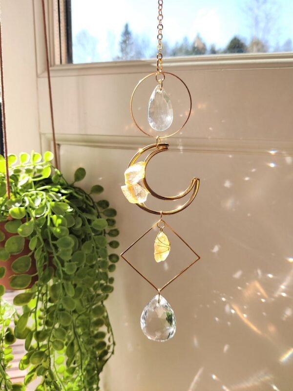 Original Handmade Small moon with Citrine Sun Catcher -Gold Plated