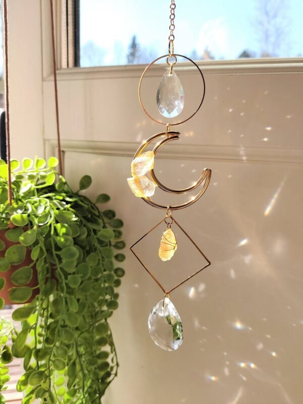 Original Handmade Small moon with Citrine Sun Catcher -Gold Plated