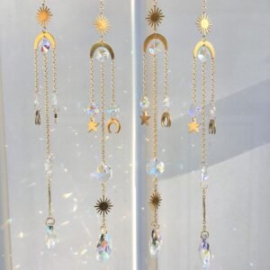 Original Handmade Sun Catcher - Handmade Crystal Light Catcher Celestial Sun Moon Star Gold Plated