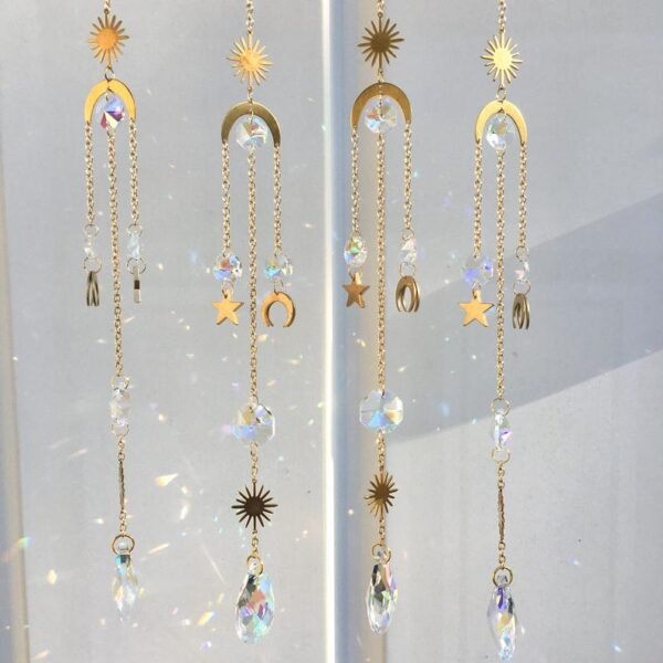 Original Handmade Sun Catcher - Handmade Crystal Light Catcher Celestial Sun Moon Star Gold Plated