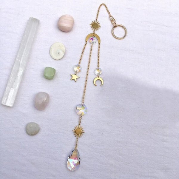 Original Handmade Sun Catcher - Handmade Crystal Light Catcher Celestial Sun Moon Star Gold Plated