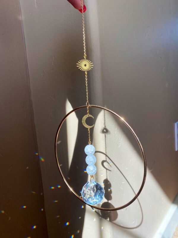 Original Handmade Sun Catcher - Suncatcher with selenite spheres, sun + moon charms suncatcher Gold Plated