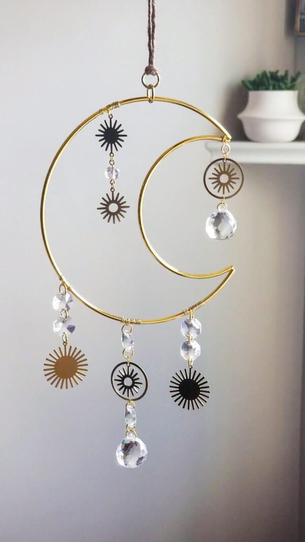 Original Handmade large Moon and mini Stars Suncatcher | Celestial Suncatcher | Boho Decor | Gifts