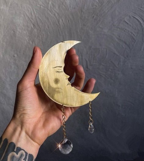 Original Handmade simple moon face Sun Catcher -Gold Plated