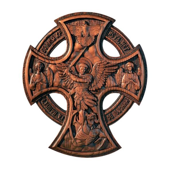 Orthodox Archangel Cross home wall decoration, wood carving, table decoration, St. Michael's Church decoration, Christian gift