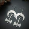Pagan Axe Crescent Moon Dangle Earrings Occult Gothic Jewelry