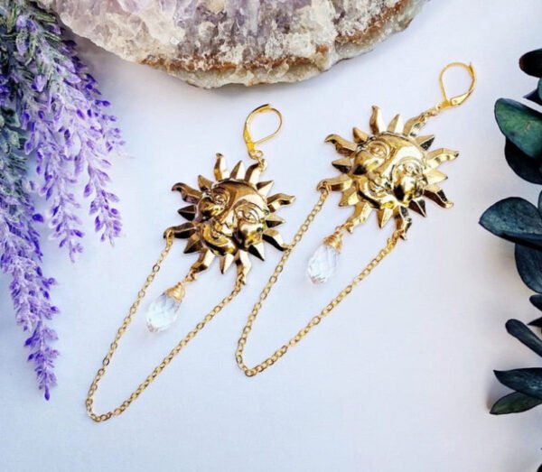 Pagan Celestial Sun Dangle Earrings Godness Witch Jewelry Wicca Gift