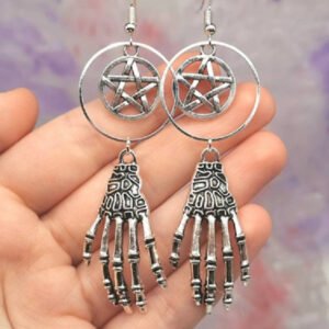 Pagan Hand Skeleton Pentagram Dangle Earrings Gothic Wicca Jewelry for Gift