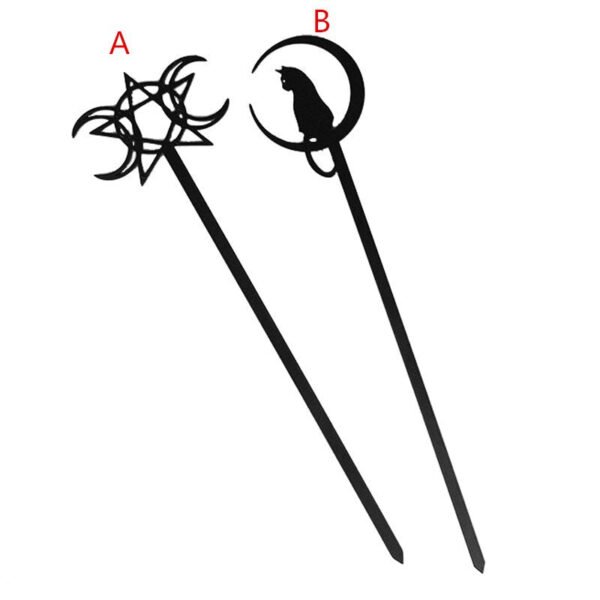 Pagan Witch Triple Crescent Moon Hair Stick Goddness Crescent Moon Cat Hairpin Wicca Gift Pagan Jewelry