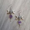 Pentagram Triple Moon Purple Stone Earrings Natural Stone Wicca Witchy Witch Magic Pagan Gothic 2020 Fashion Women Gift New