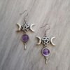 Pentagram Triple Moon Purple Stone Earrings Natural Stone Wicca Witchy Witch Magic Pagan Gothic 2020 Fashion Women Gift New