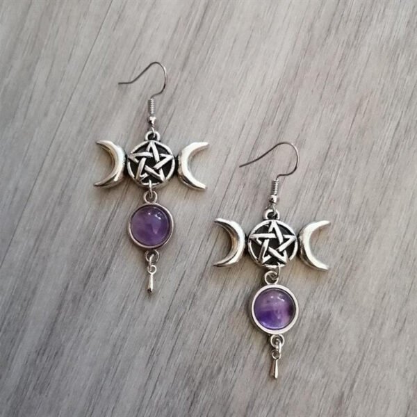 Pentagram Triple Moon Purple Stone Earrings Natural Stone Wicca Witchy Witch Magic Pagan Gothic 2020 Fashion Women Gift New