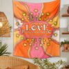 Pink Love Star Tapestry Wall Hanging Psychedelic Magic Retro Wall Hanging Tapestries Bedroom Dorm Room Sun Moon Wall Decor