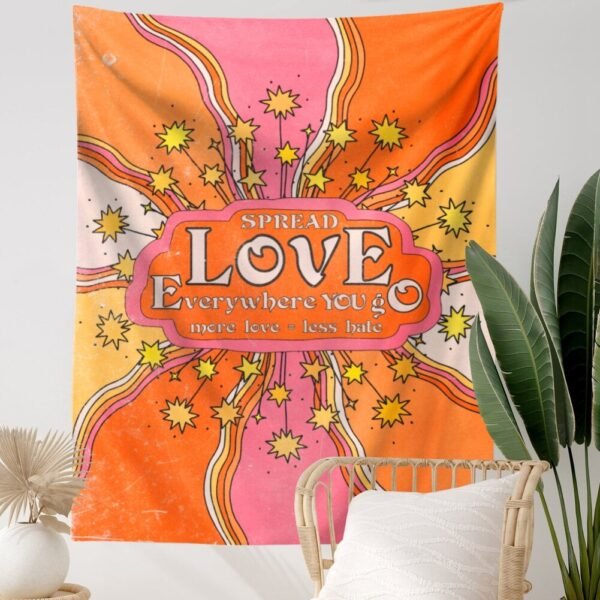 Pink Love Star Tapestry Wall Hanging Psychedelic Magic Retro Wall Hanging Tapestries Bedroom Dorm Room Sun Moon Wall Decor